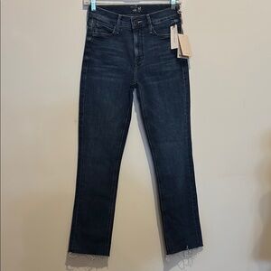 Mother The Mid rise Dazzler Ankle Fray  Fancy meeting you here  Dark Blue jeans